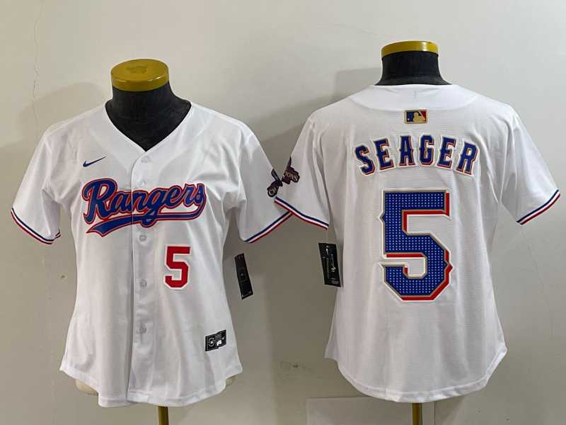Womens Texas Rangers #5 Corey Seager Number White 2024 Gold Collection Limited Cool Base Jerseys
